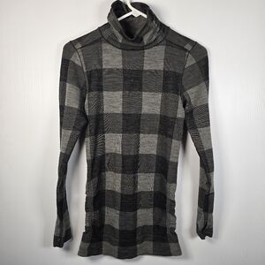 Athleta Remarkawool Gray Black Buffalo Plaid Turtleneck Sweater Base Layer SizeS
